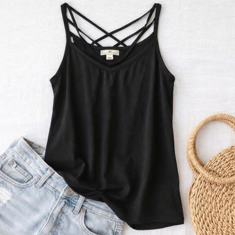 Urbanology Criss-Cross Neckline Tank Soft Black Size Medium